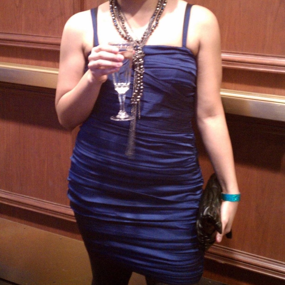 Blue Ruched EXPRESS Dress - Picture 2 of 7